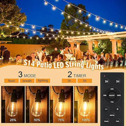200FT Outdoor Festoon Lights with Remote and LED Bulbs