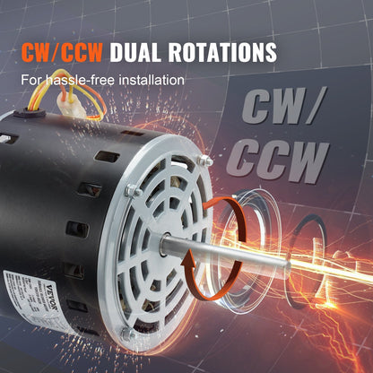 1/2HP Furnace Blower Motor. 208/230V 2.7Amps. 1075RPM 5 Speeds. CW/CCW Rotation. 48 Frame 3.4' Shaft Length. 7.5μF/450V Capacitor + 11' Hold Hoop