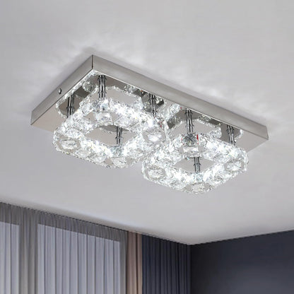 Rectangular Crystal LED Ceiling Chandelier Flush Mount 3-Color Change