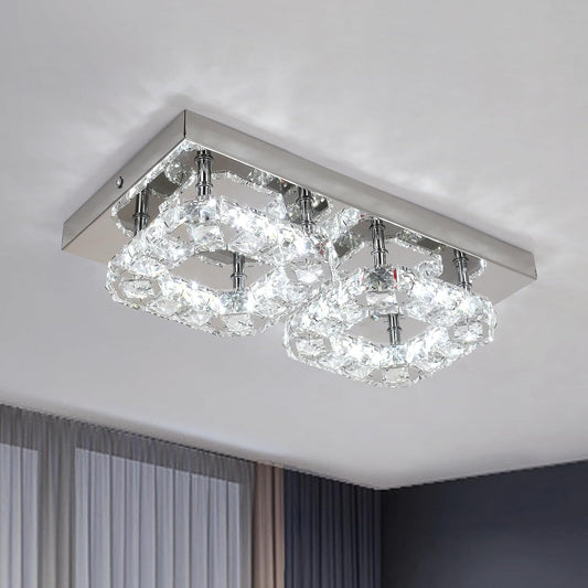Rectangular Crystal LED Ceiling Chandelier Flush Mount 3-Color Change