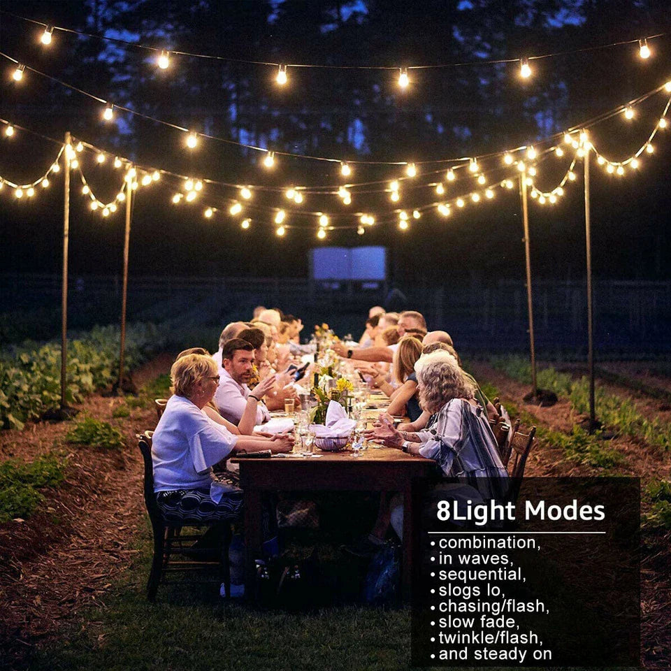 Solar Powered Retro Bulb String Lights – Warm White LED Outdoor Garden & Party Lighting