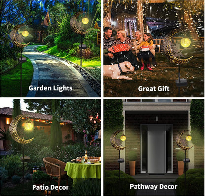 Solar Lights Outdoor Garden Ornaments – Moon Fairy Solar Crackle Glass Lights. Waterproof LED Metal Stake Light for Patio. Lawn & Pathway Decorations
