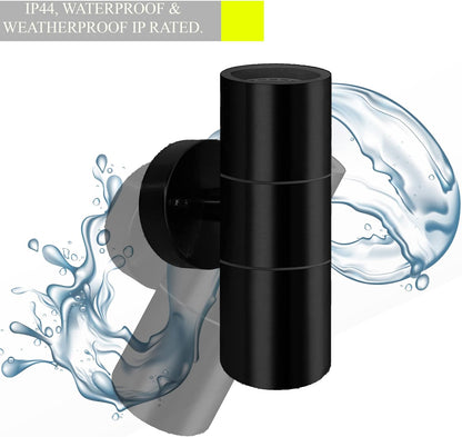 Modern Stainless Steel GU10 IP44 Up-Down Wall Light - Waterproof. Mains Powered. for Porch/Garden (Black)