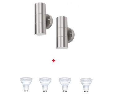 Modern Outdoor Up Down Wall Light – Stainless Steel. IP65 Waterproof. Mains Powered Exterior Sconce for Porch. Patio. or Garage