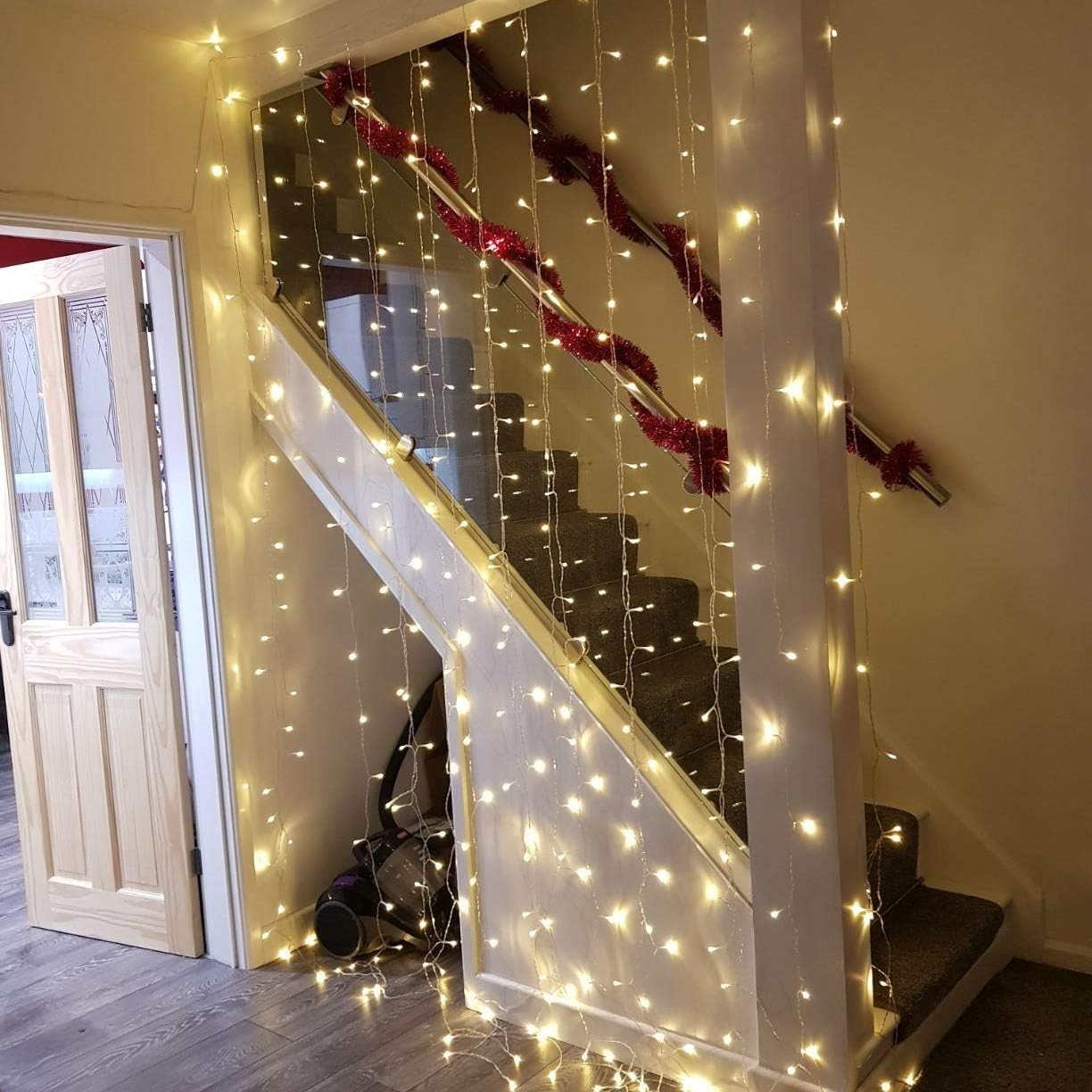 300 LED Curtain Lights – Warm White. 8 Modes
