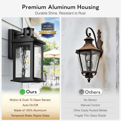 Porch Light Outdoor with Motion Sensor. Dusk-to-Dawn Black