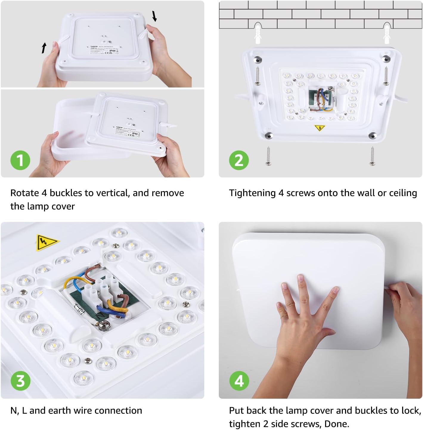 24W Square LED Ceiling Light. IP44. 5000K Daylight