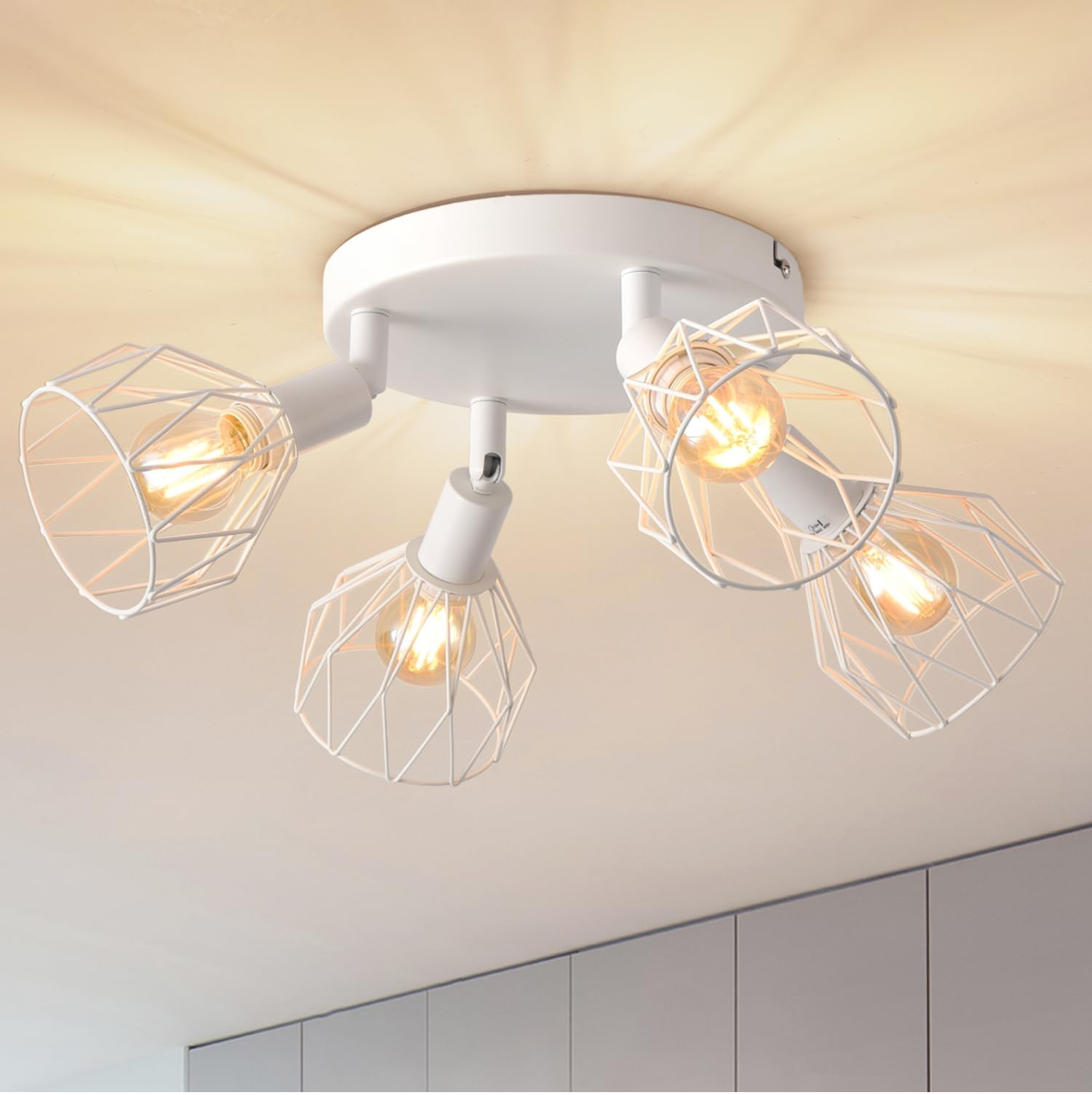 Kitchen Lights Ceiling.4 Way Black Lounge Industrial Wall Lights-Adjustable SpotLights Ceiling Lights Wire Cage with E14 Base. Light Fittings Ceilings