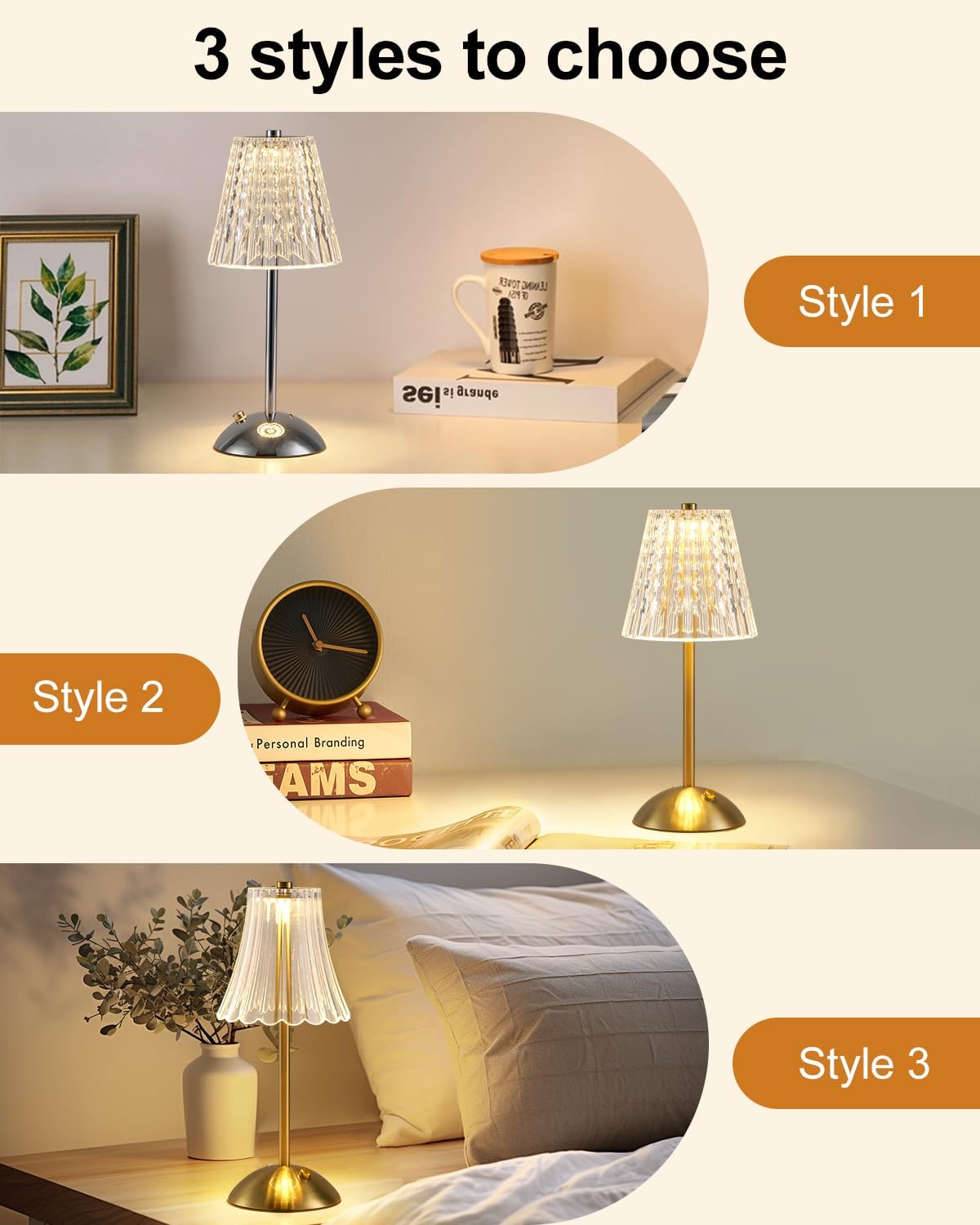 Rechargeable Gold Table Lamp. Touch Dimmable LED Desk Light