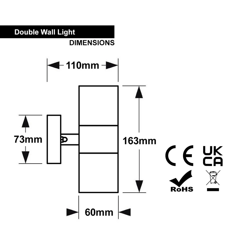 Modern Outdoor Up Down Wall Light – Stainless Steel. IP65 Waterproof. Mains Powered Exterior Sconce for Porch. Patio. or Garage