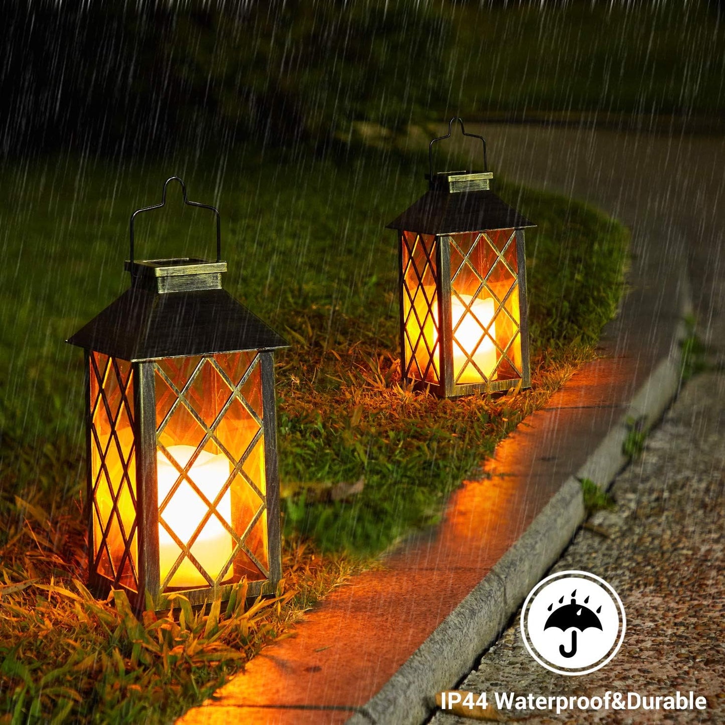 Solar Lanterns for The Garden – Moroccan-Style Flickering Outdoor Lights. Auto On/Off. Waterproof IP44. Warm White LED