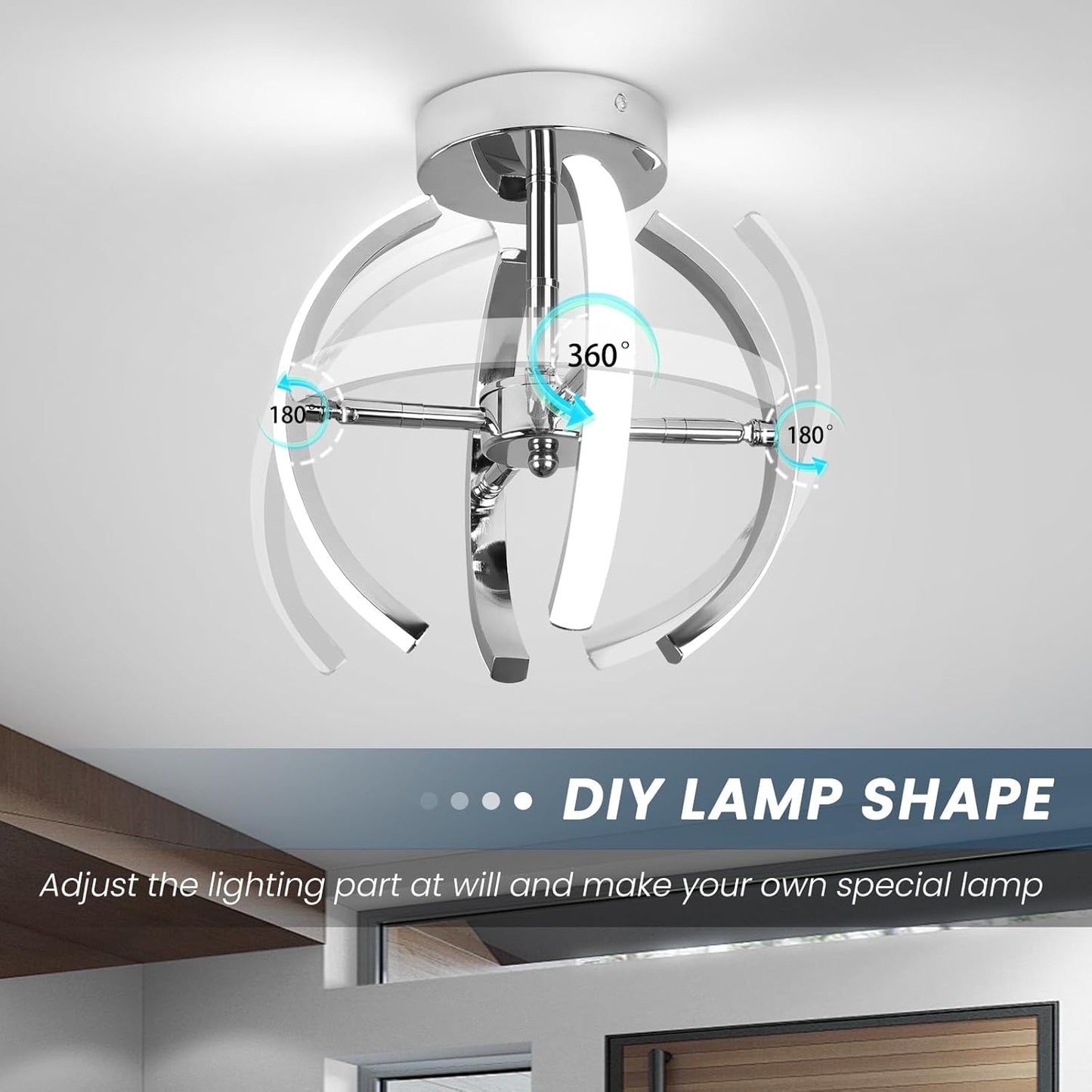 Curved LED Ceiling Light – 22W Cool White. Silver