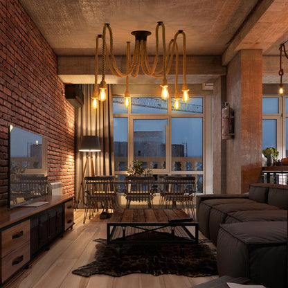 6-Head Spider Chandelier Pendant Light. Adjustable Industrial Ceiling Lamp