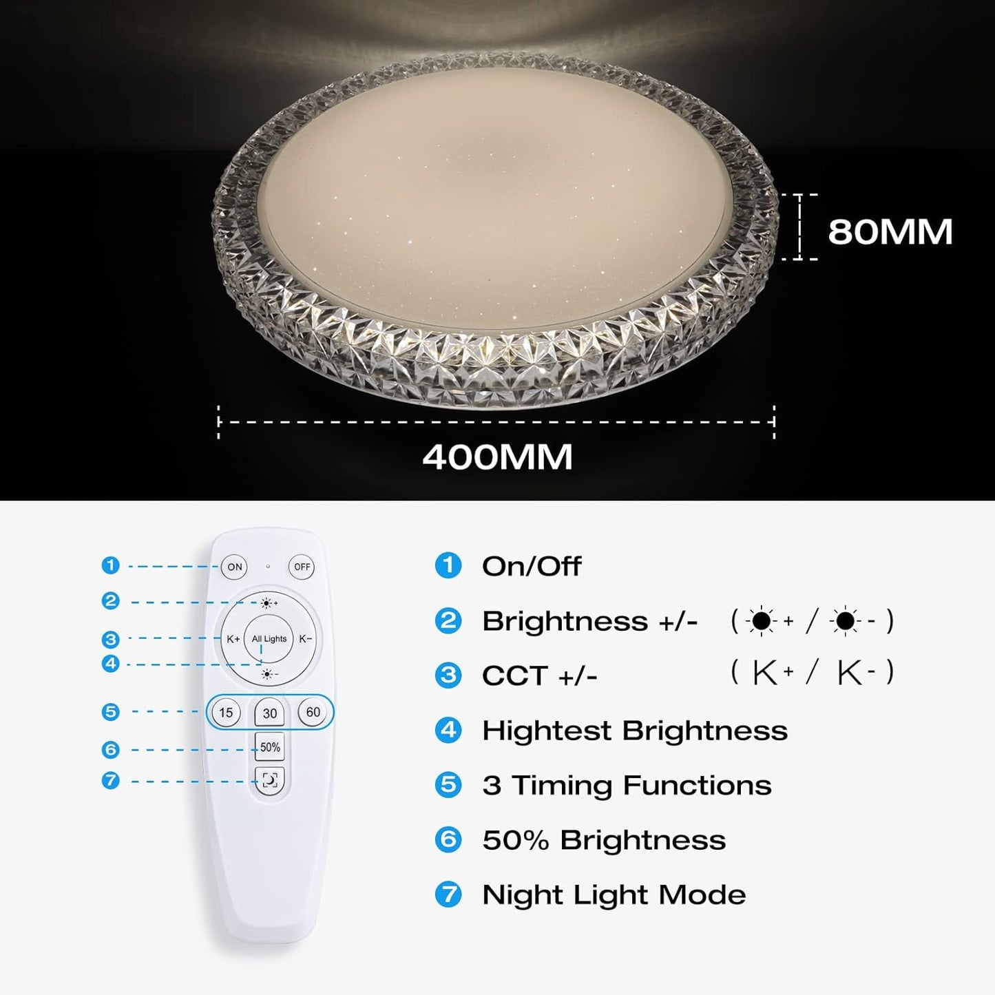 40W Dimmable LED Ceiling Light with Remote Control