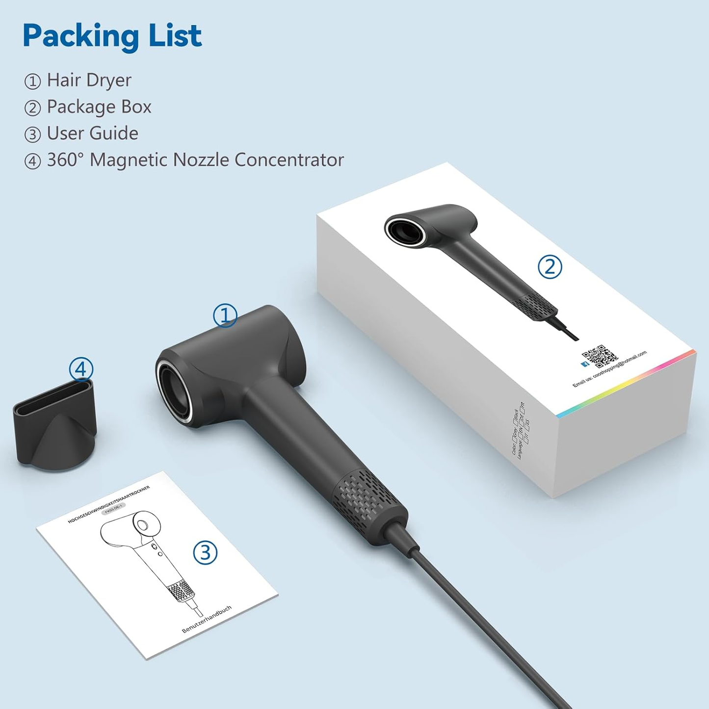 High-Speed 110.000 RPM Ionic Hair Dryer – Fast. Low Noise Blow Dryer for Travel