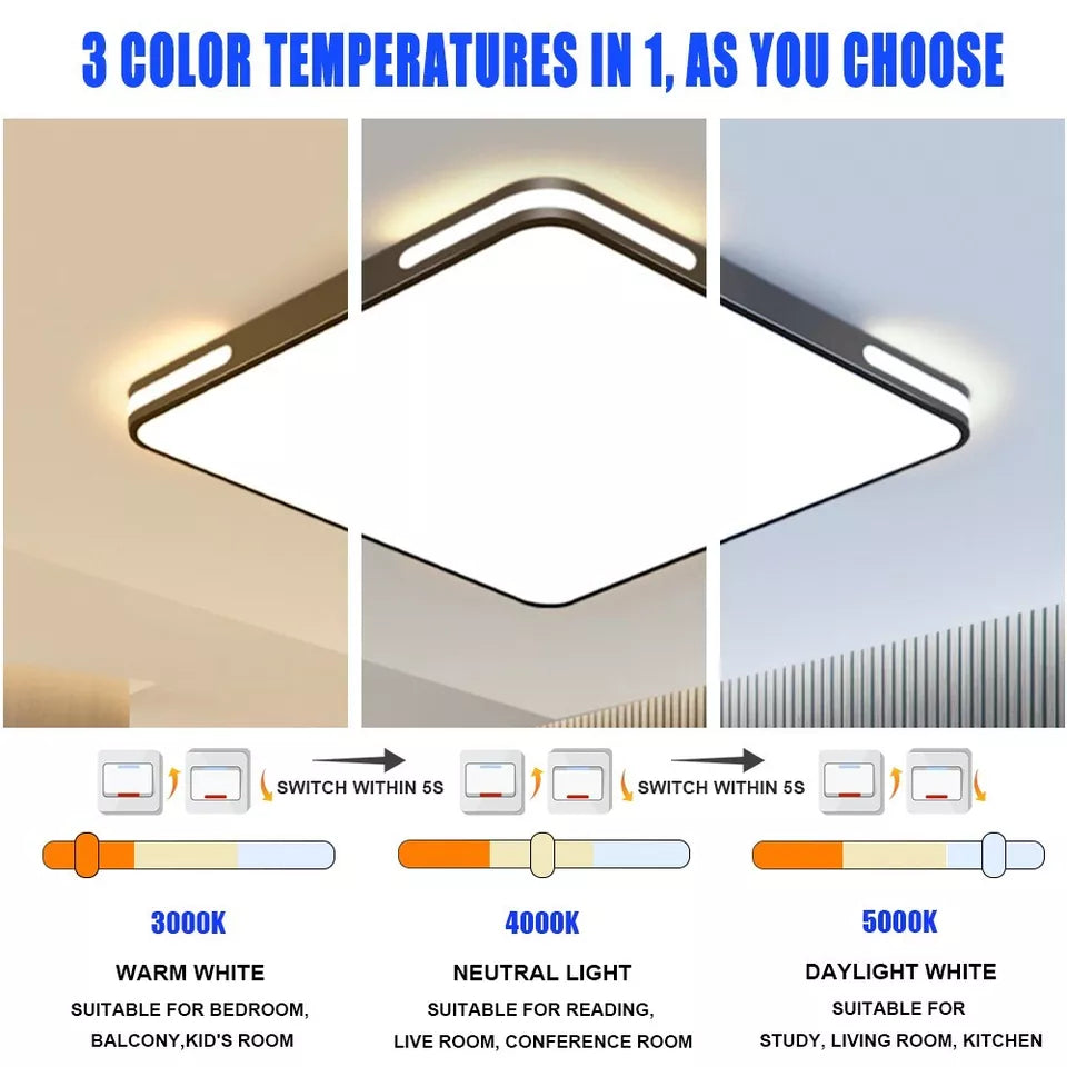 36W Dimmable LED Ceiling Light. 50CM Modern Square LED Ceiling Lamp with Switch Control. 3 Color Temperature Adjustments. Ceiling Lighting Fixture for Bedrooms