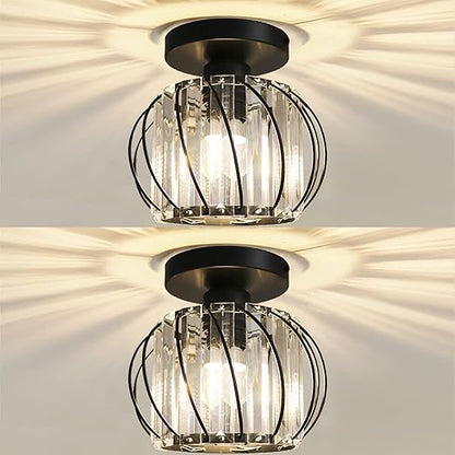 Small Crystal Flush Mount Ceiling Light with Black Shade