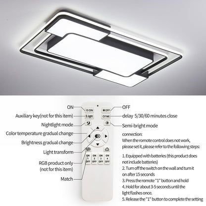 Modern Dimmable LED Ceiling Light with Remote. 90×60CM. 3000–6500K
