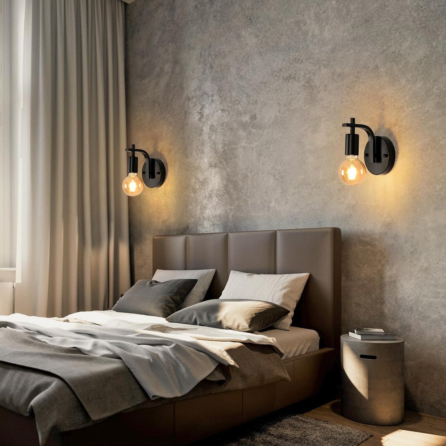 Black Industrial Wall Lights. Vintage E27 Sconce Set