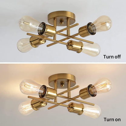 Gold 4-Light Semi Flush Ceiling Light. E27 Base