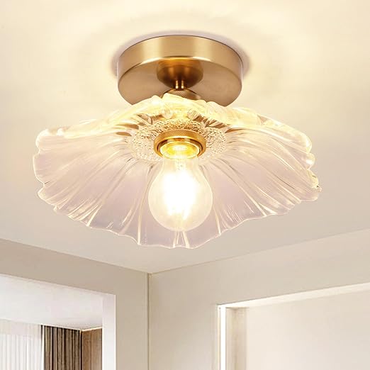 Flush Mount Ceiling Light with Clear Glass Shade. E27