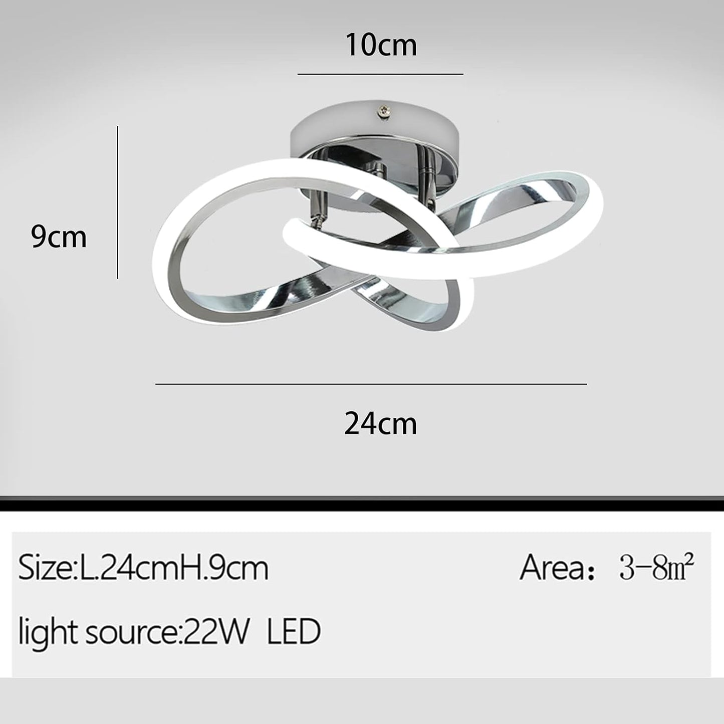 Modern 22W Silver LED Ceiling Light. Cold White