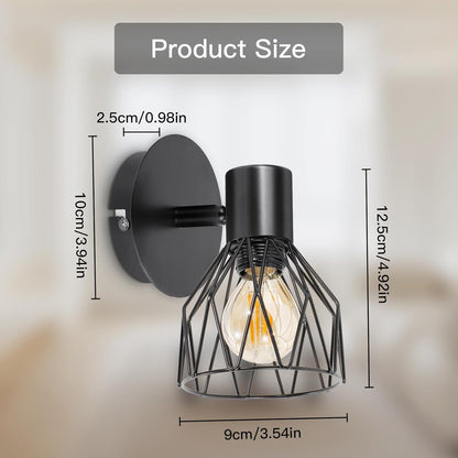 Adjustable Industrial Black Metal Cage Wall Lights. 2 Pack