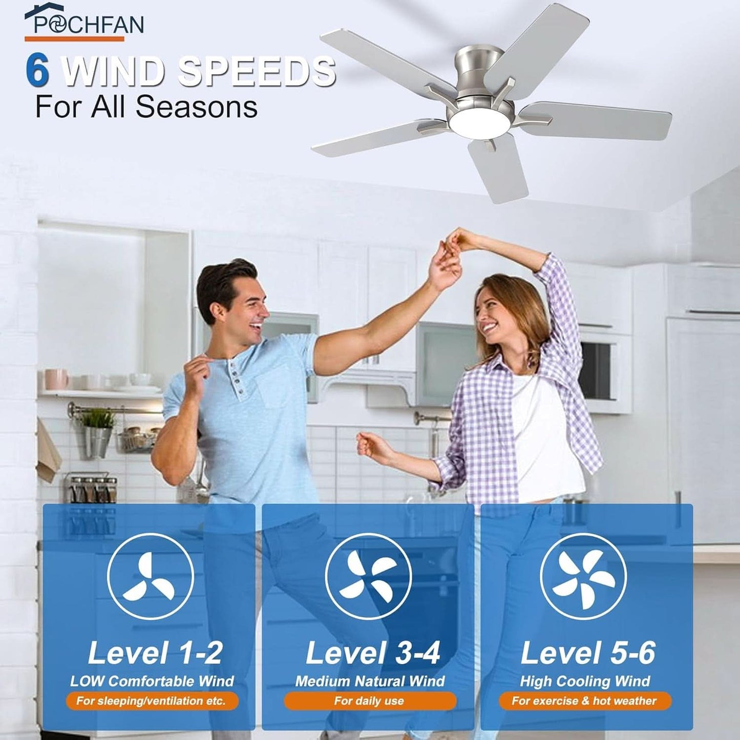 42 Inch Brushed Nickel Ceiling Fan With Remote Control And Lights