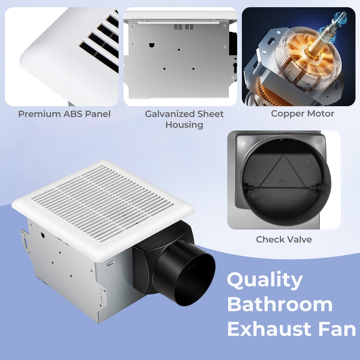 80 CFM Ceiling Mount Bathroom Exhaust Fan with Metal Housing and 4 Inches Duct
