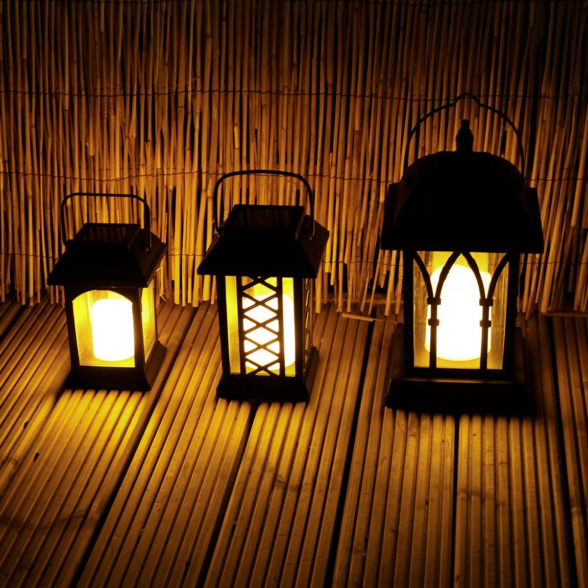 Lanternes solaires jardin décoratives noir mat avec bougie LED