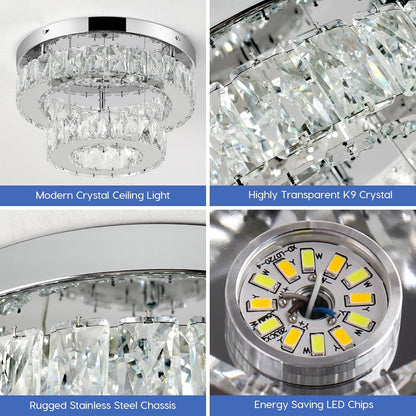 Crystal LED Ceiling Light 30cm. Modern Flush Mount Chandelier 30W