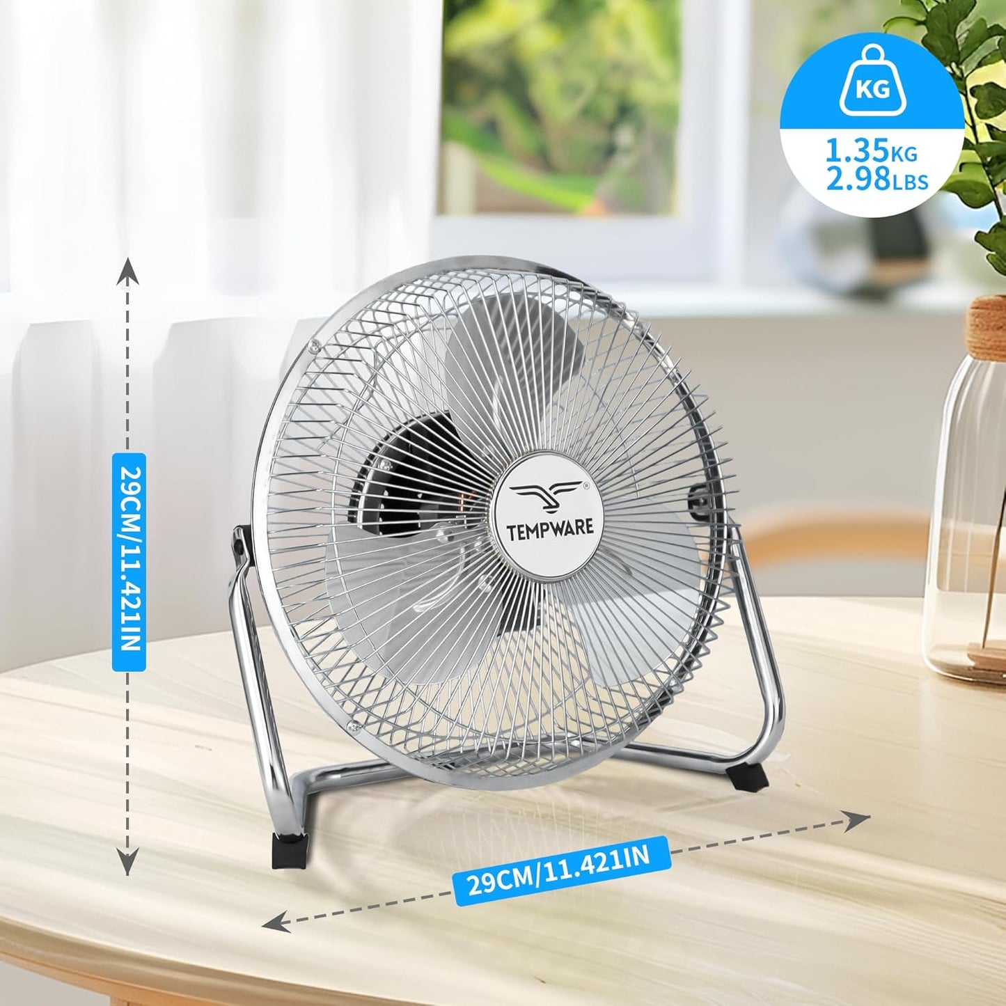 Lightweight 9 All Metal Table Fan with Adjustable Tilt