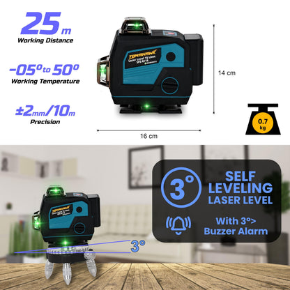 Laser Level - 16 Lines. 4x360° 4D Green Cross. Self-Levelling - SPZ-8116-16
