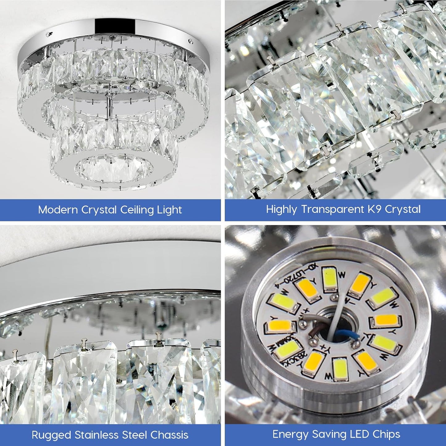 Modern Crystal LED Chandelier Flush Mount Ceiling Light 30cm 30W