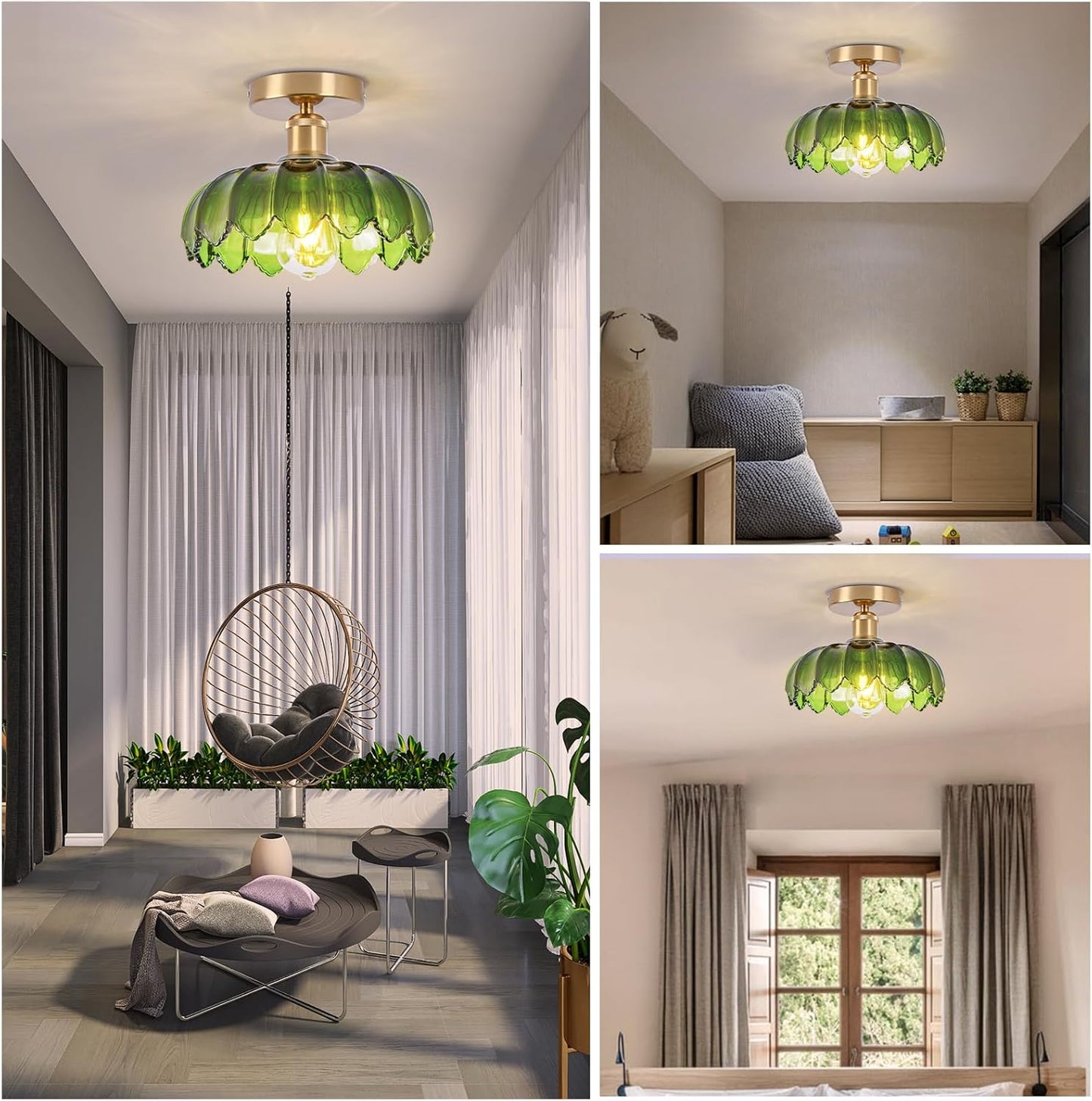 Ceiling Light – Semi-Flush Mount Glass Pendant Lamp. Farmhouse Vintage Fixture