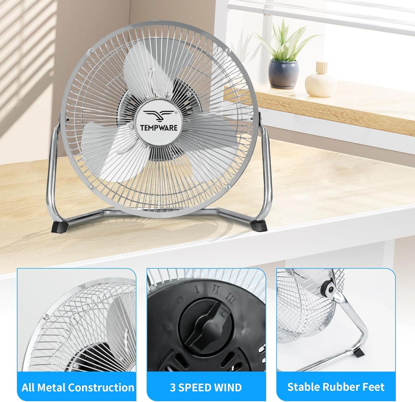 Lightweight 9 All Metal Table Fan with Adjustable Tilt