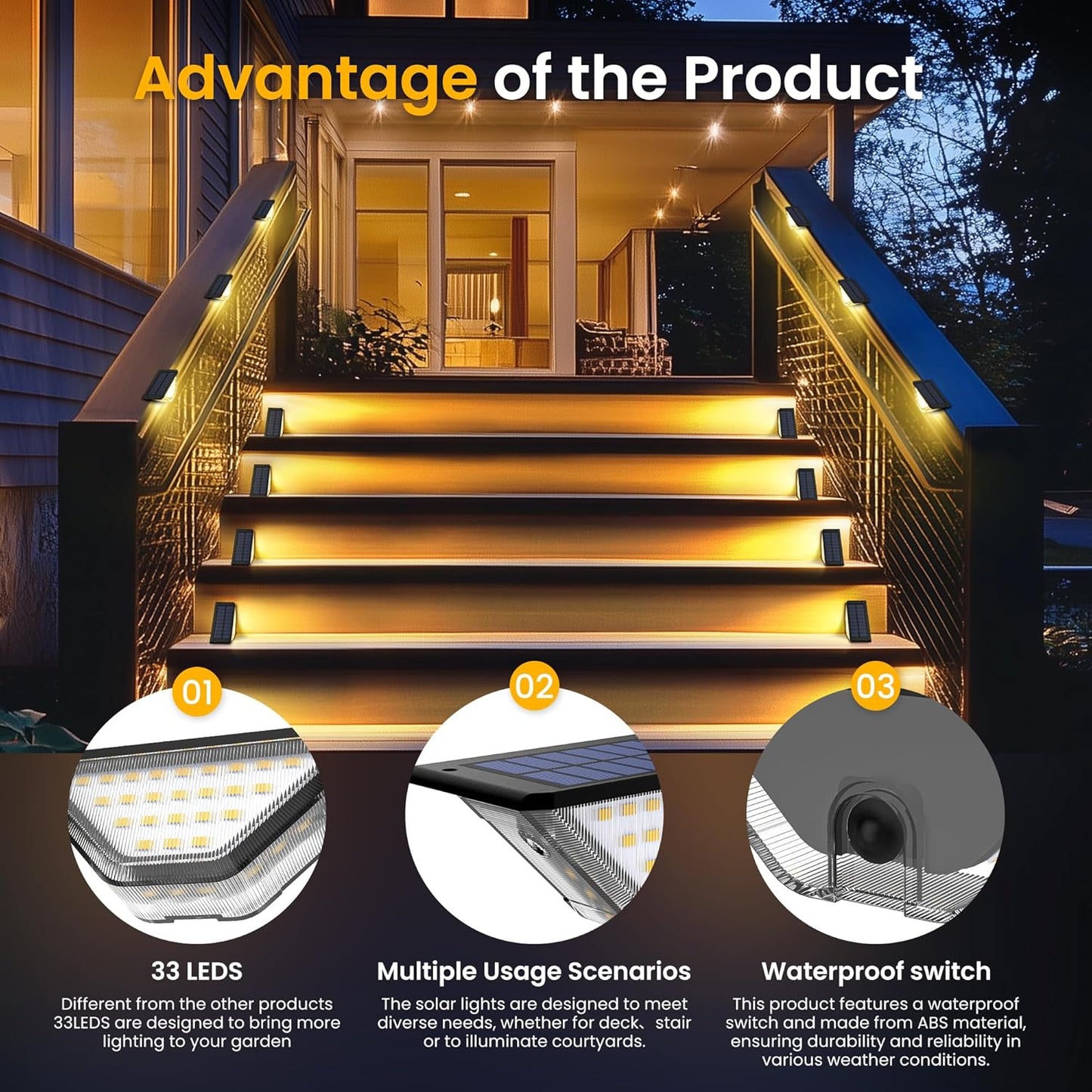 Solar Fence Lights – Outdoor Waterproof LED Wall & Step Lights for Garden. Patio. Yard. or Stairs (Warm White & Cool White Options) 10 packs