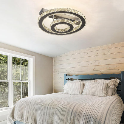 Crystal Ceiling Light – Modern LED Chandelier Flush Mount. K9 Glass Pendant. 15W. 3 Color Modes for Bedroom. Living Room. Kitchen