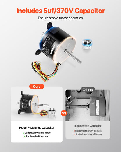 1/5HP RV AC Fan Motor AC115V 2.6A 1650RPM Single Phase With 5uf/370V Capacitor