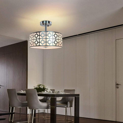 Modern Silver Drum Ceiling Light – 3-Bulb Semi Flush Mount Fixture