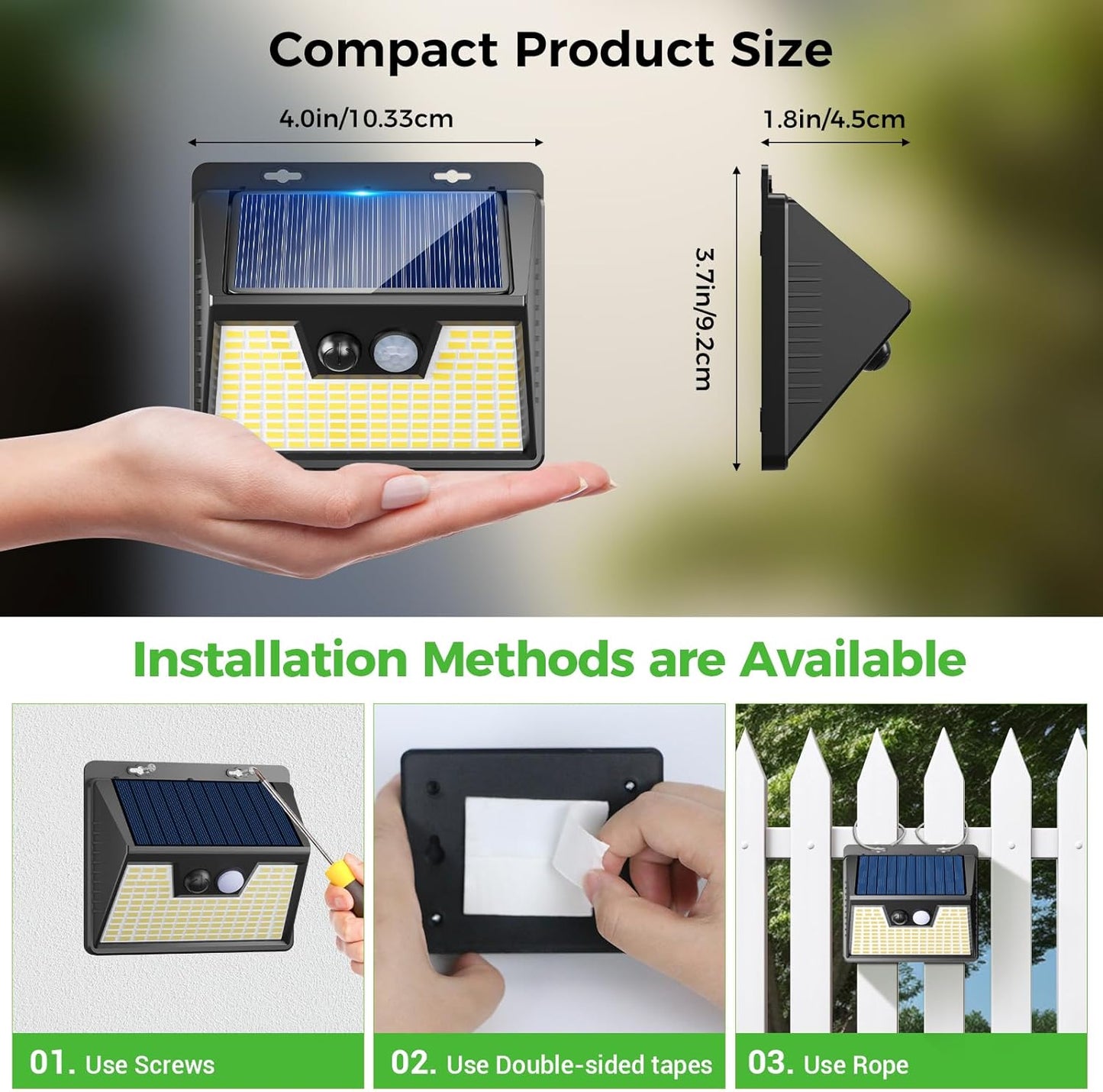 Outdoor Solar Security Lights with Motion Detection – Waterproof. 3 Adjustable Modes for Garden & Fence