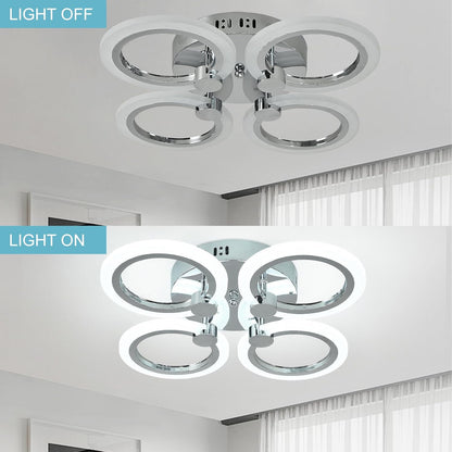 Modern 4-Ring LED Ceiling Light. Chrome. 6500K Daylight