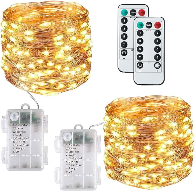 [2 Pack] 120 LED USB String Lights – 40ft. 8 Modes. Waterproof. Remote Controlled