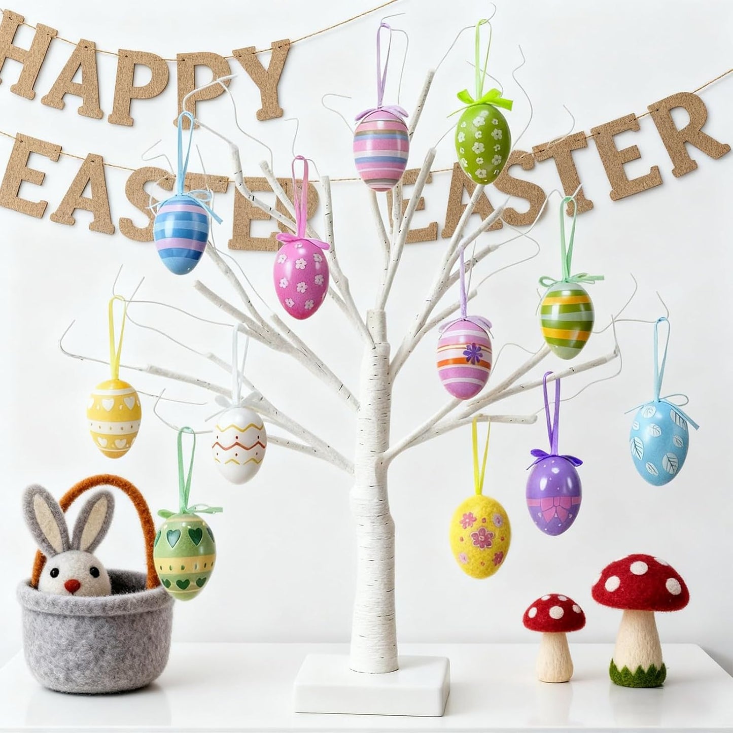 Easter Tree with Lights White Birch Twig Egg Decor Lamp Home