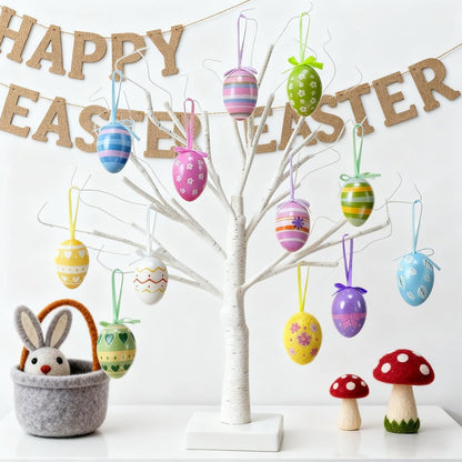 Easter Tree with Lights White Birch Twig Egg Decor Lamp Home
