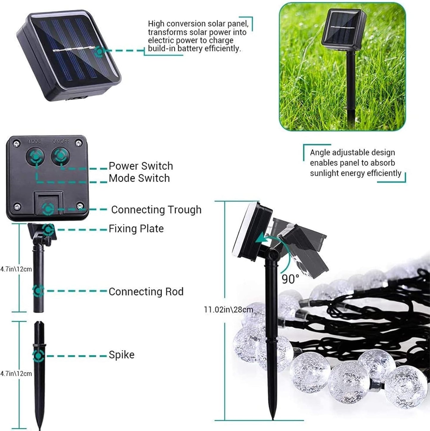 LED Ball Solar String Lights – Outdoor Retro Fairy Lights for Garden. Patio & Parties