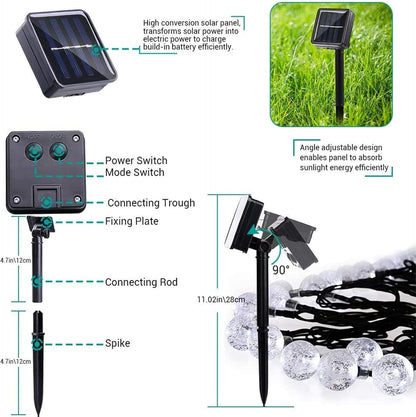 LED Ball Solar String Lights – Outdoor Retro Fairy Lights for Garden. Patio & Parties