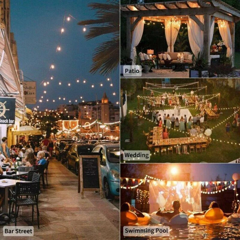 Solar Powered Retro Bulb String Lights – Warm White LED Outdoor Garden & Party Lighting