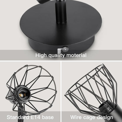 Adjustable Industrial Black Metal Cage Wall Lights. 2 Pack