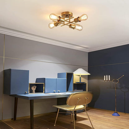 Gold 4-Light Semi Flush Ceiling Light. E27 Base